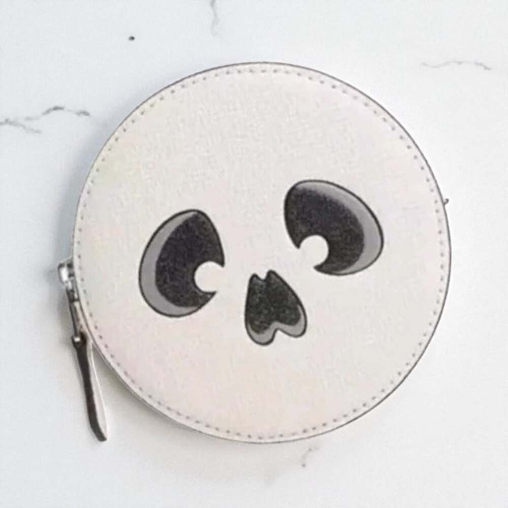Coach Coin Case With Halloween Skull in White Leather CW935